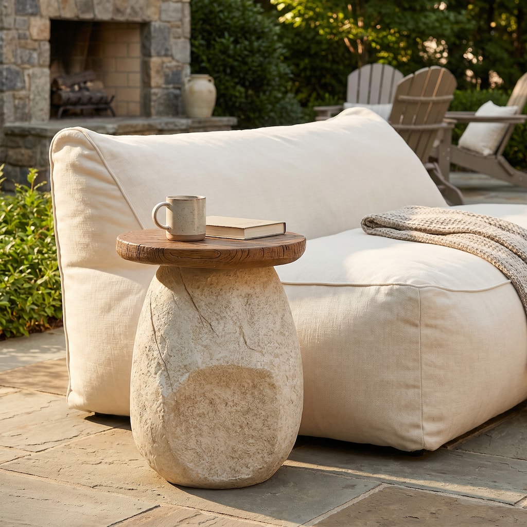 Christopher Knight Home - Modern Outdoor/Indoor Side Table, Lightweight Concrete MGO, Organic Pear-Shaped & Faux Wood Grain Top
