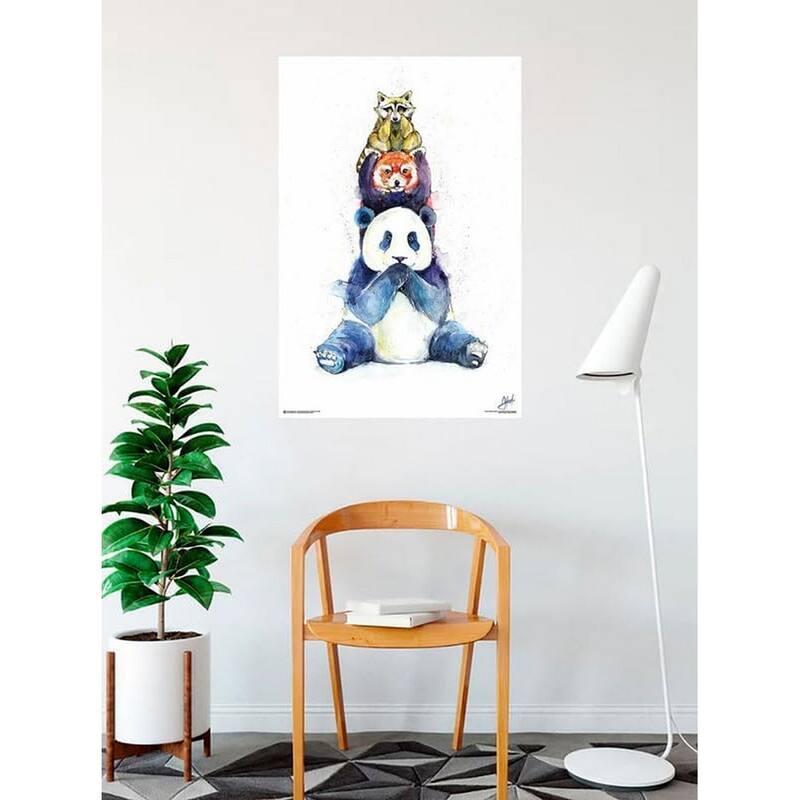 Pandamonium - Raccoon Sitting Panda Art Poster - 24 x 36 Inch