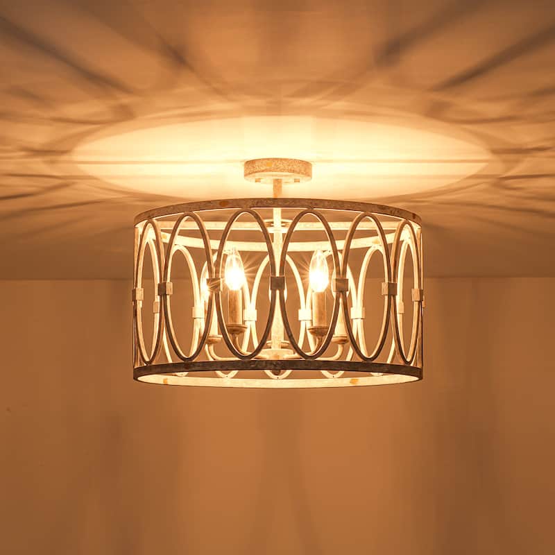 5-Light Industrial Antique White Geometric Drum Chandelier for Dining Room - 19.6 in. W x 11 in. H