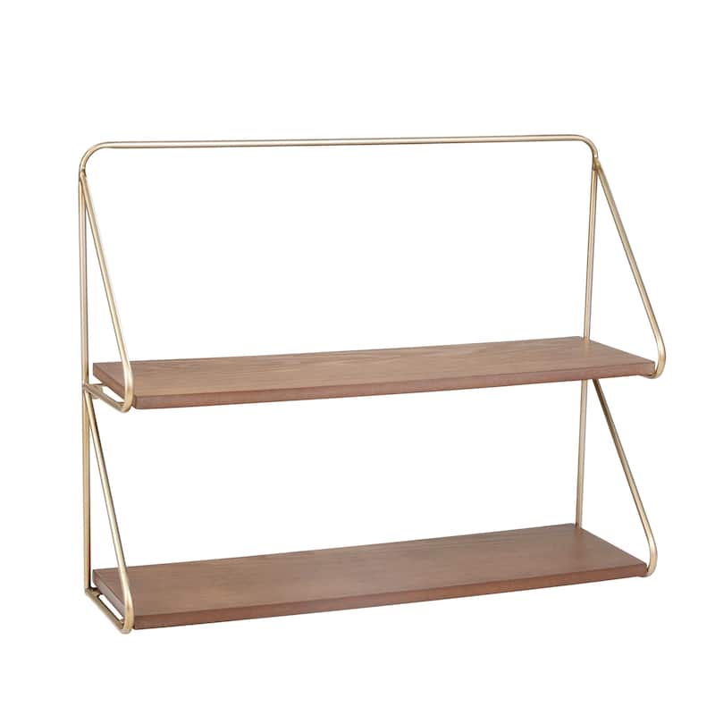 Metal Wood Frame Two-Tier Wall Shelf - 20.0"