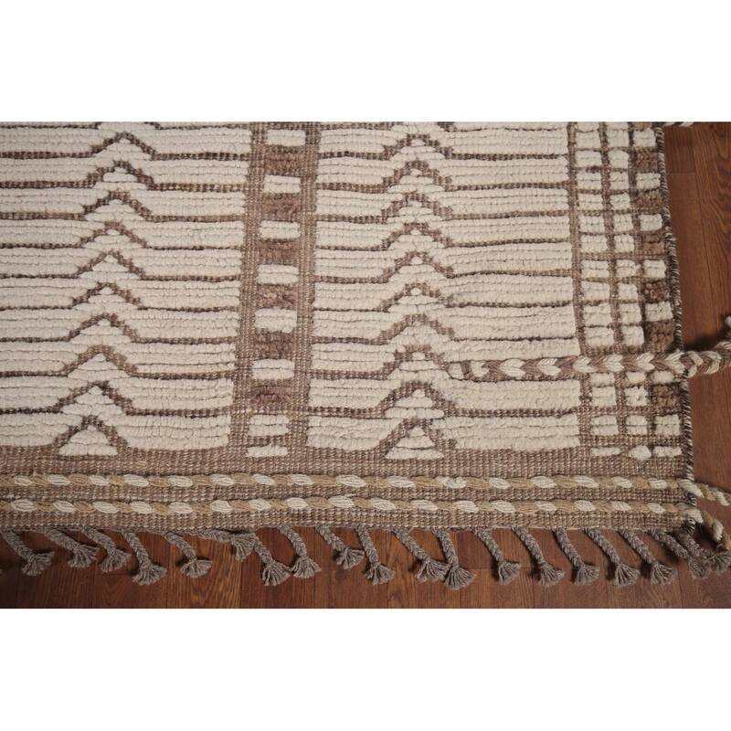 Earth Tone Moroccan Oriental Area Rug Handmade Stripe Wool Carpet - 7'11"x 10'5"