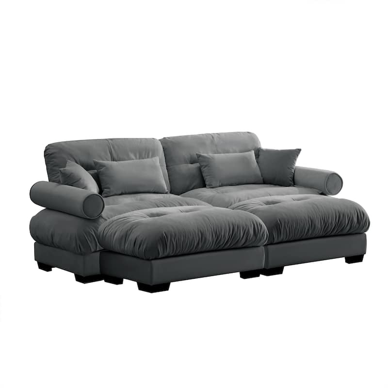 Loveseat Sofa Set 93.7" 2-Seater Modular Velvet Couch with Ottoman, Round Arms and Throw Pillows for Living Room, Office