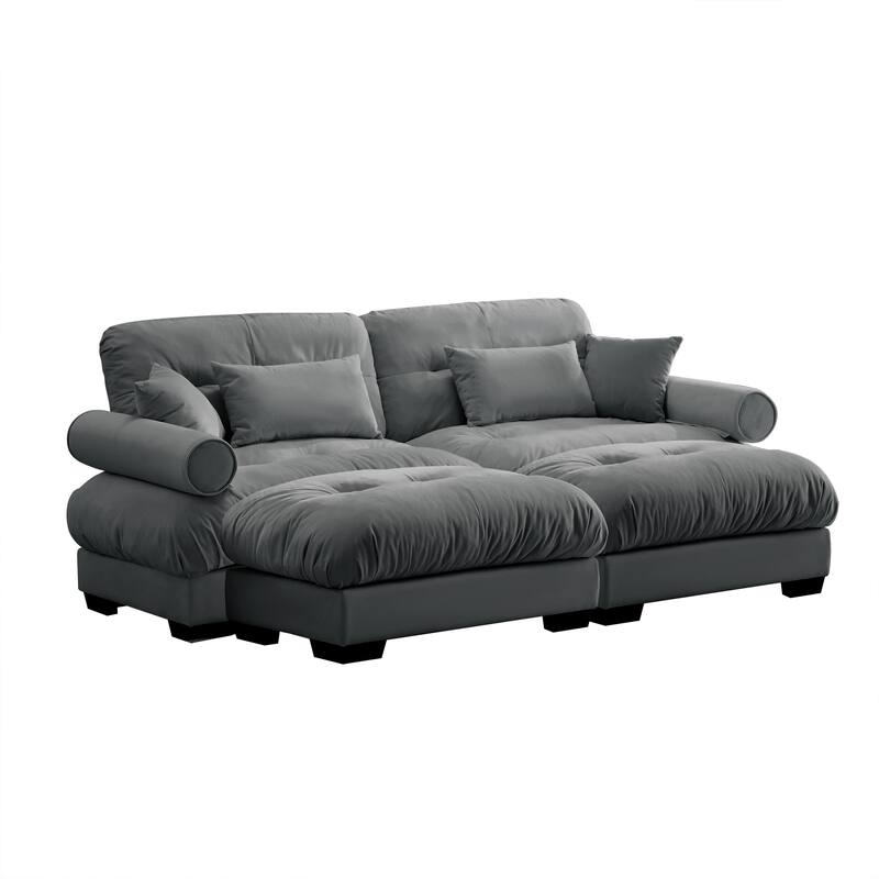 Modern 2-seater Loveseat Sofa with 2 Ottomans & Pillows