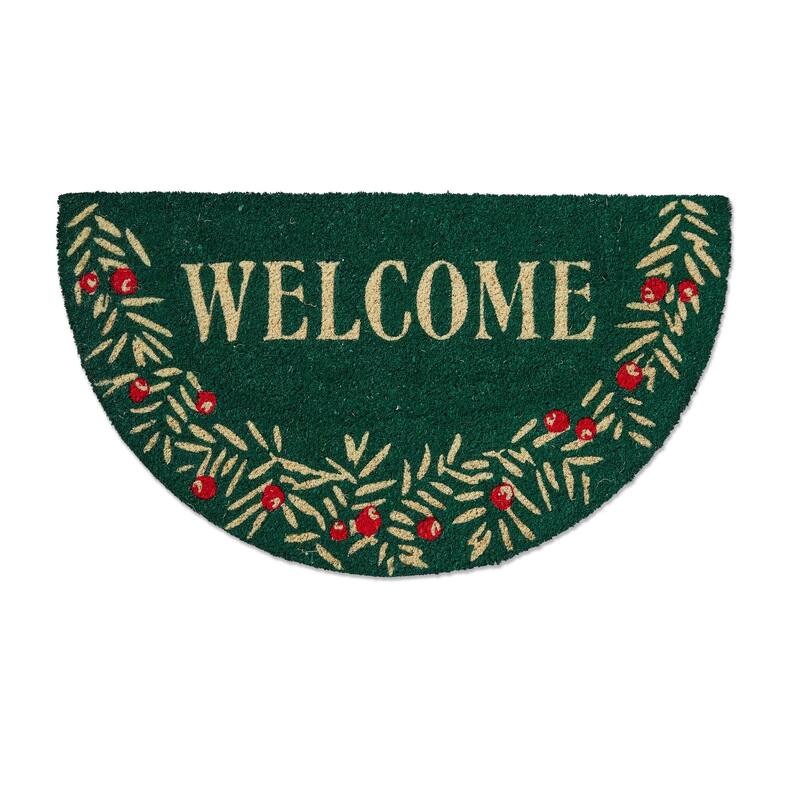 Welcome Sprig Shaped Pvc Coir Mat