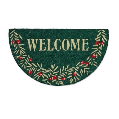 Welcome Sprig Shaped Pvc Coir Mat