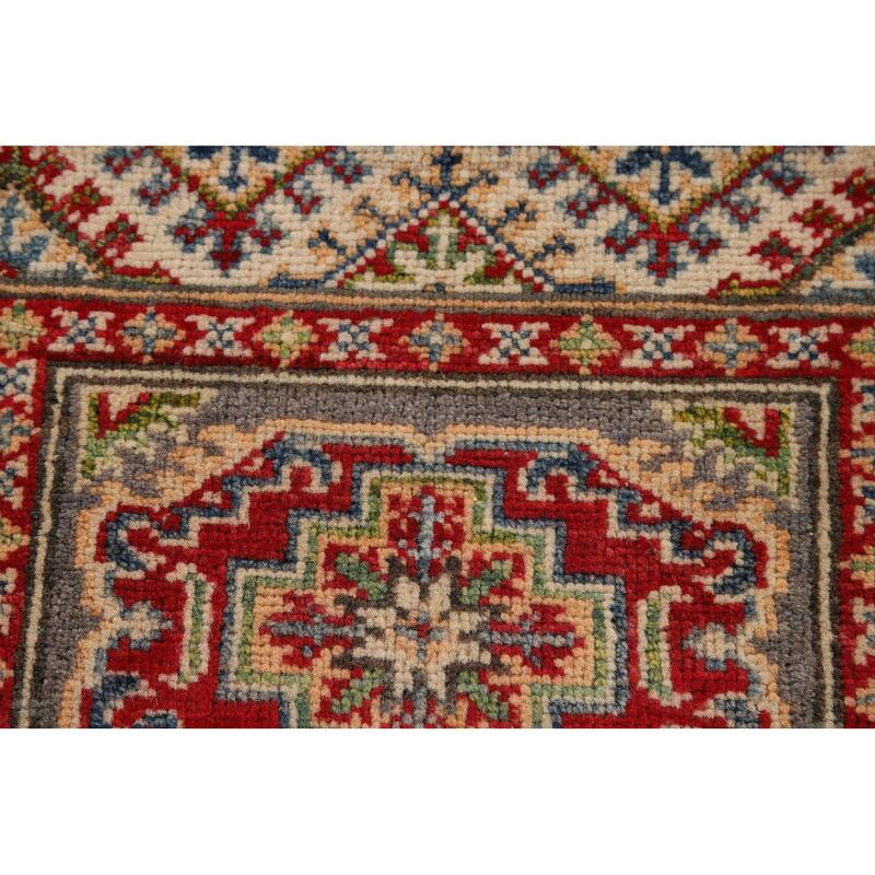 Hand Knotted Oriental 100% Wool Carpet Traditional Geometric Beige & Ivories Kazak Area Rug - 3' 0'' X 2' 0''