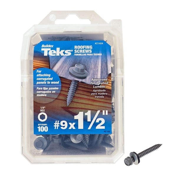Shop Teks 21404 Hex Washer Head Sharp Point Roofing Screws 9 X 1 1 2 100 Count Overstock 25401209