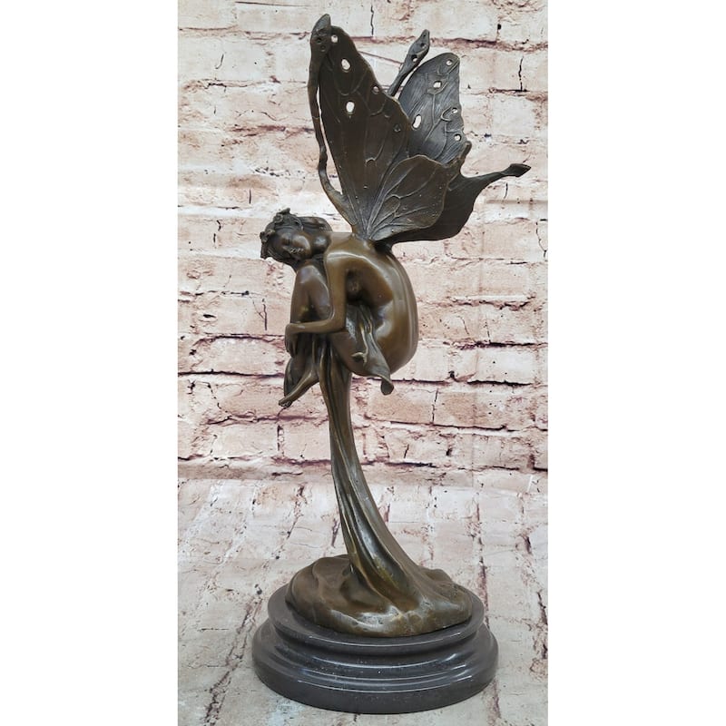 Sleeping Winged Fairy Angel Nymph Bronze Fantasy Statue Sculpture Collectible 15.5 Inches X 6 Inches
