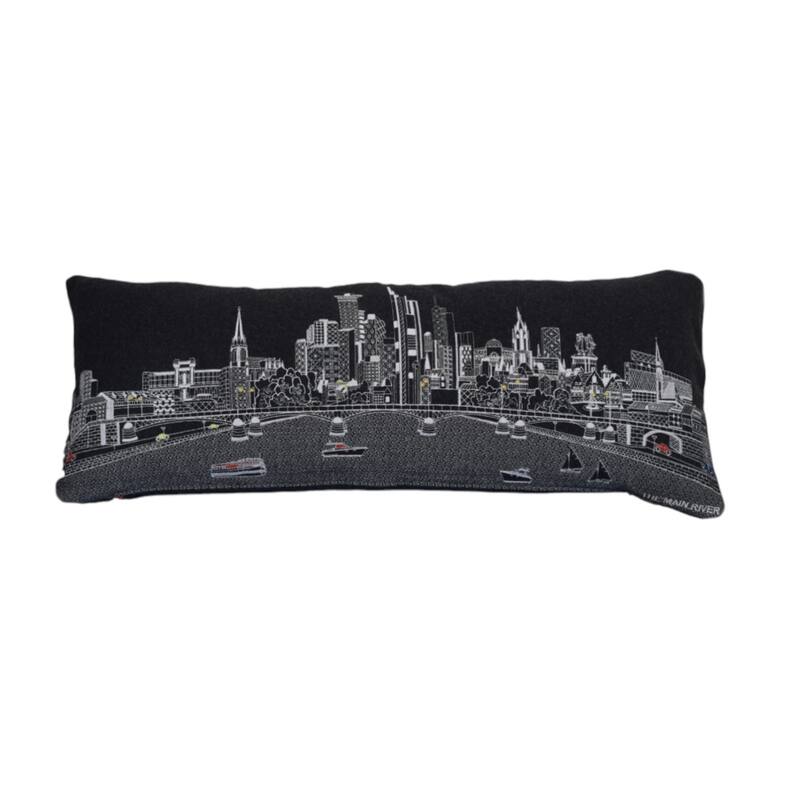HomeRoots 35" Black Frankfurt Nighttime Skyline Lumbar Decorative Pillow
