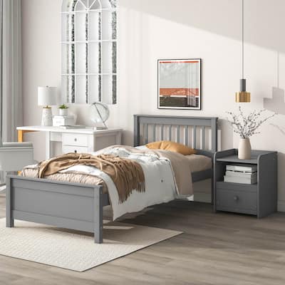 Twin Bed with Headboard and Footboard With a Nightstand