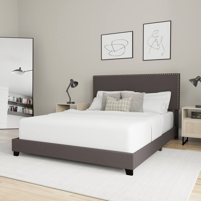 Gayle Nailhead Trim Upholstered Bed, by Hillsdale