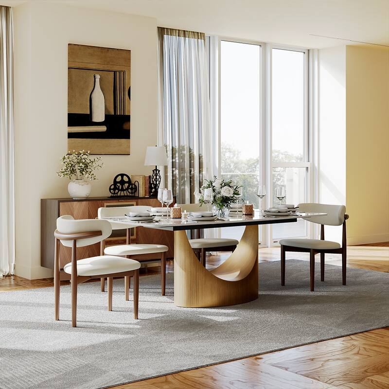 63"-94" Hobart Modern Dining Table with Rectangular Sintered Stone Tabletop and Carbon Steel Leg for 4-10