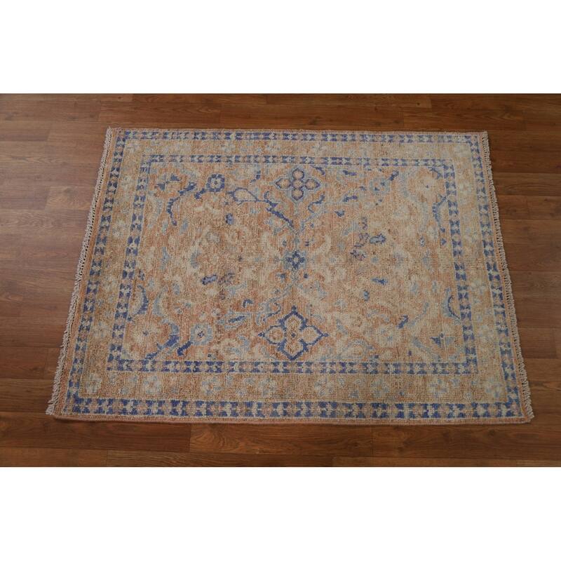 Hand Knotted Oriental 100% Wool Carpet Transitional Geometric Brown Oushak Area Rug - 3' 10'' X 2' 11''