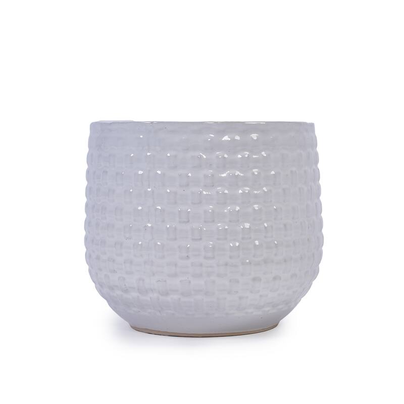 Set of 3 Ceramic Planters Geometric Texture for Orchids and Succulents