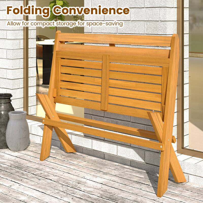 Gymax Foldable Outdoor Bench 2-Person Acacia Wood Patio Garden Bench