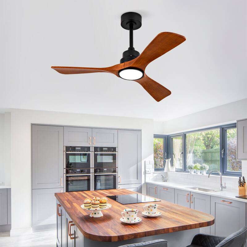 42 Inch Ceiling Fans With Lights and 3 Solide Wood Blades, 6 Speed Remote,Reversible DC Motor, Ceiling Fan with Remote