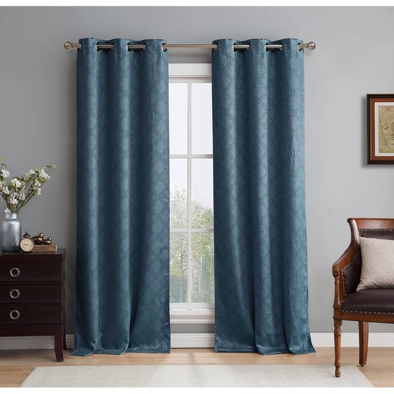 HLC.me Redmont Lattice Thermal Room Darkening Light Blocking Privacy Blackout Grommet Curtain Panels - Set of 2