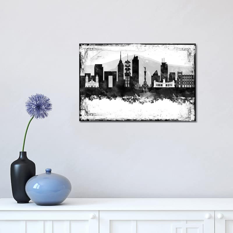 iCanvas "Mexico City Black And White Framed Skylines" by WallDecorAddict Canvas Print - 12x18x1.5