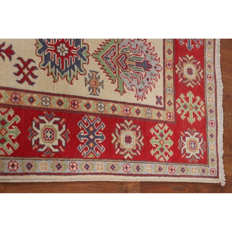 Geometric Kazak Oriental Area Rug Hand-Knotted Living Room Wool Carpet - 4'10" x 6'4"