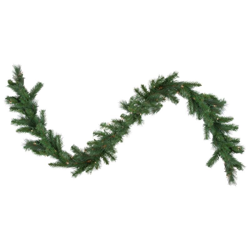 9' x 12" Green Beaver Pine Artificial Christmas Garland, Clear Lights
