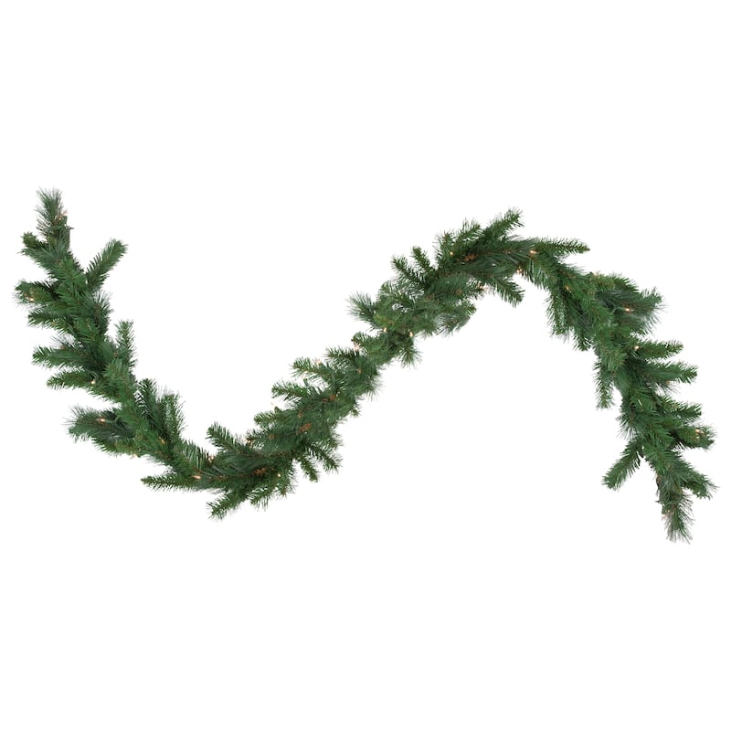 9' x 12" Green Pre-Lit Beaver Pine Artificial Christmas Garland Clear Lights