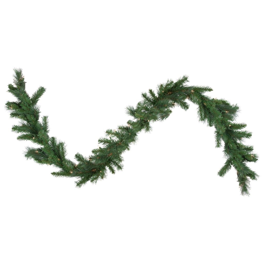 9' x 12" Green Pre-Lit Beaver Pine Artificial Christmas Garland Clear Lights
