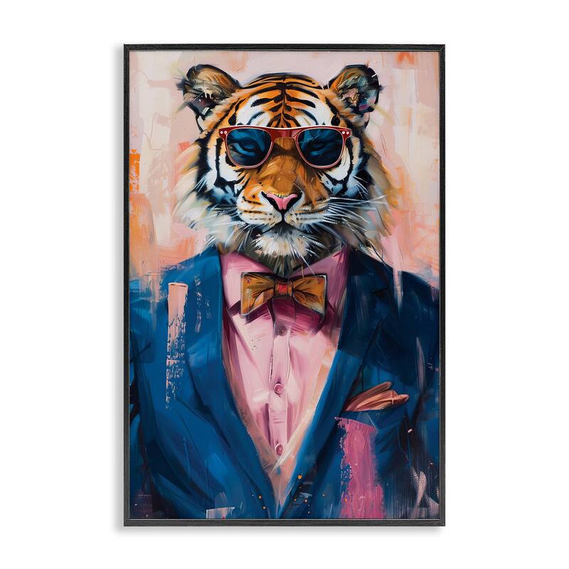 Stupell Suited Tiger Modern Fashion Framed Giclee Art Design By LSR Design Studio - 16 x 24 - Black