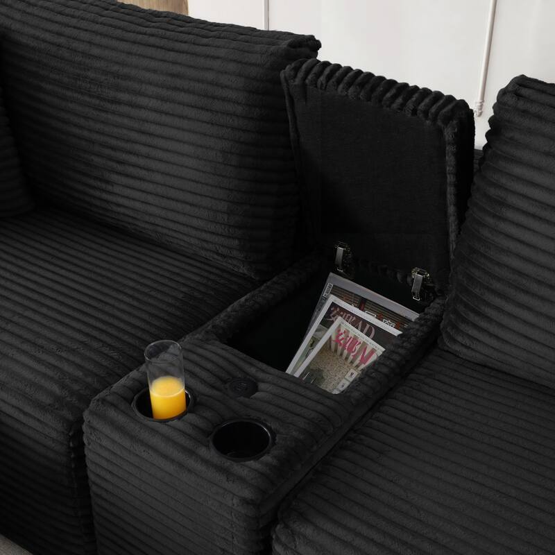 111" L-Shaped Corduroy Boneless Sectional Sofa with Ottoman