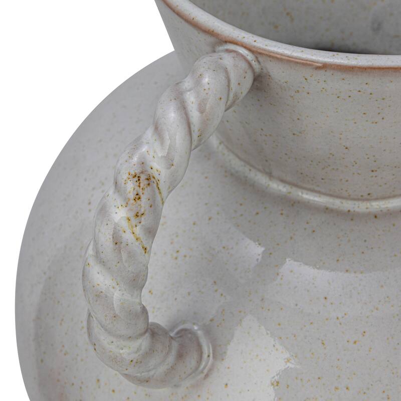 Stoneware Vase with Twisted Handles and Reactive Glaze