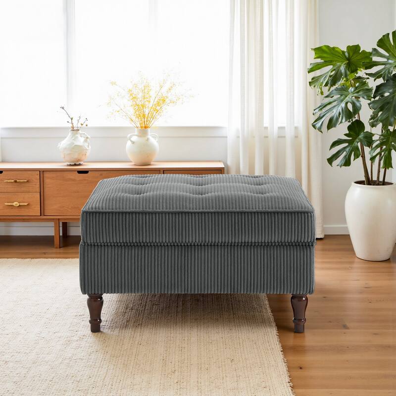 31.78" W Oversized Square Upholstered Storage Ottoman with Wooden Tray