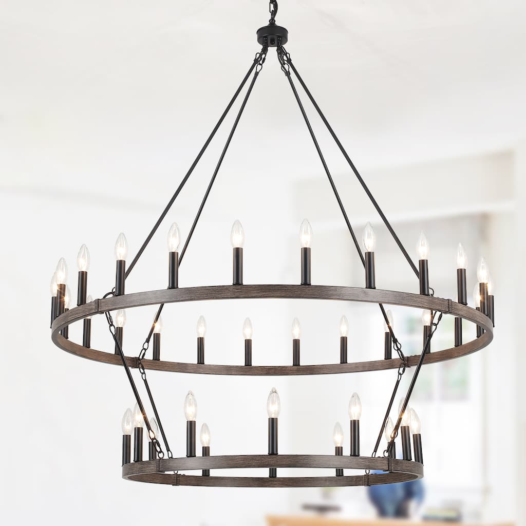 Rustic Wagon Wheel Chandelier 2 Tier 36-Light Extra Large Farmhouse Light Fixture
