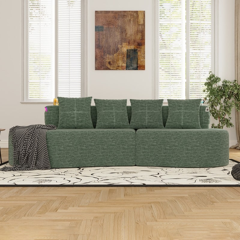 Chenille Upholstered Curved 3 Seat Minimalist Compressed Modular Sectional Sofa