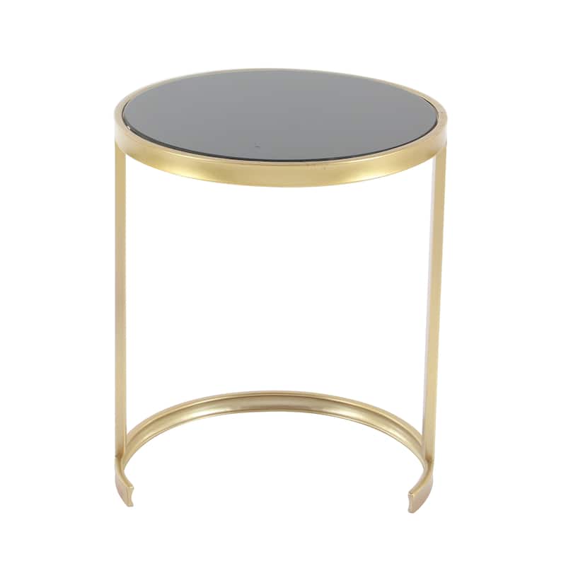 Metal Round Nesting Accent Table with Mirrored Glass Top - Set of 3 Gold or Silver - Roche River Decor