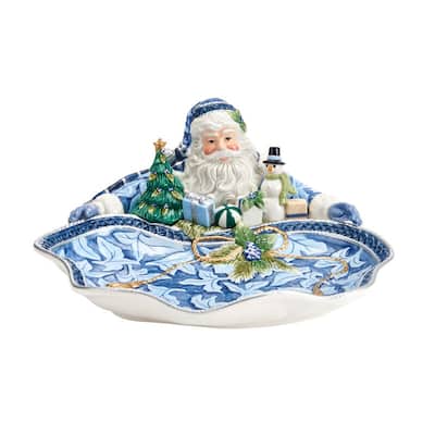 Fitz and Floyd Holiday Home Blue Santa Server 13.5In