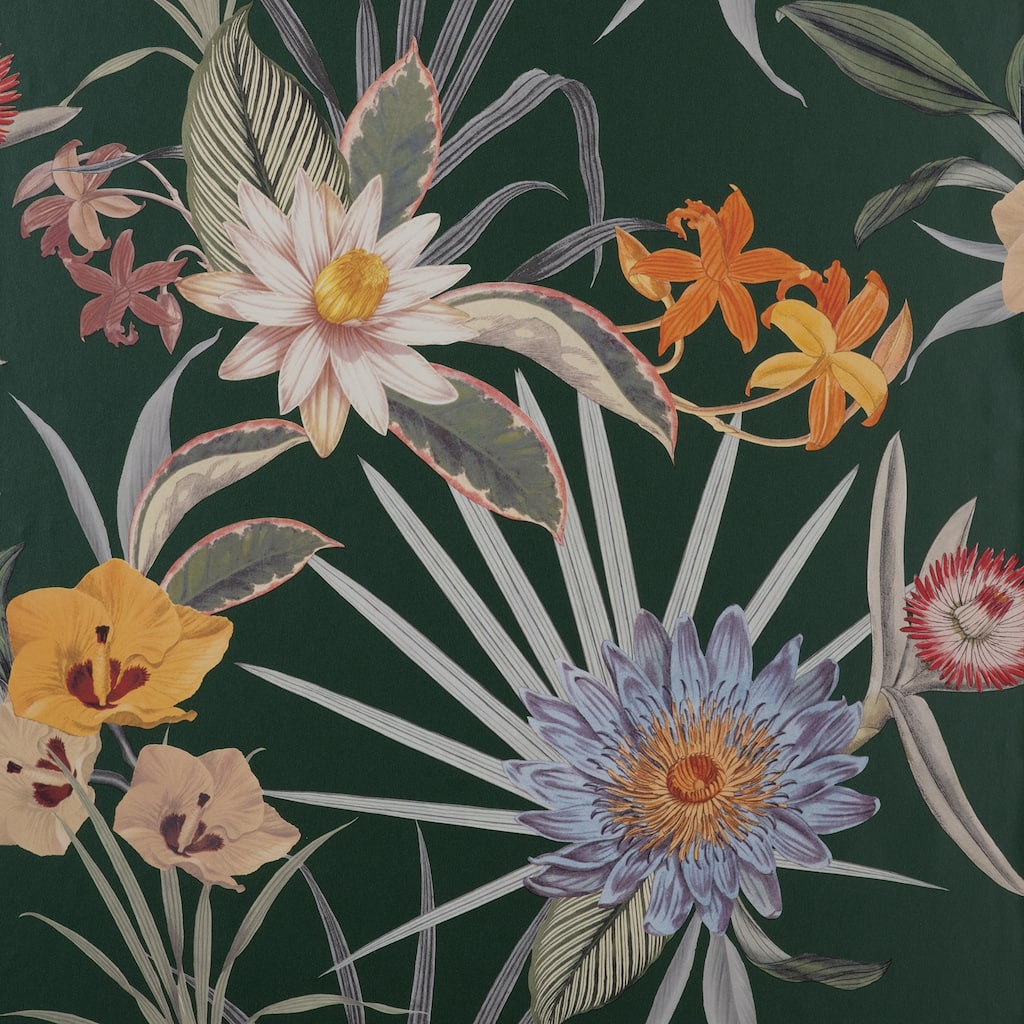 Fine Decor Calista Dark Green Tropical Floral Wallpaper