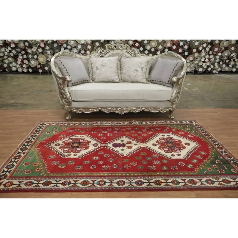 Hand Knotted Oriental 100% Wool Carpet Traditional Tribal Red Shiraz Area Rug - 8' 1'' X 5' 2''