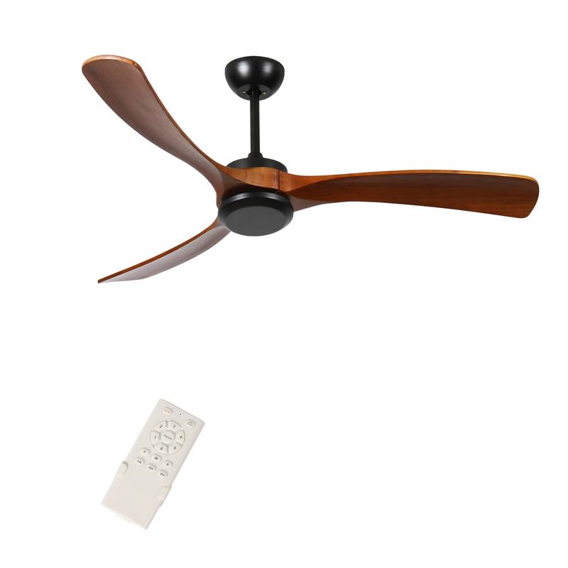 72 Inch Wood Ceiling Fan with Remote Control, Low Profile Ceiling Fan Without Light,Noiseless Reversible DC Motor with Timer - Black+Natural Wood