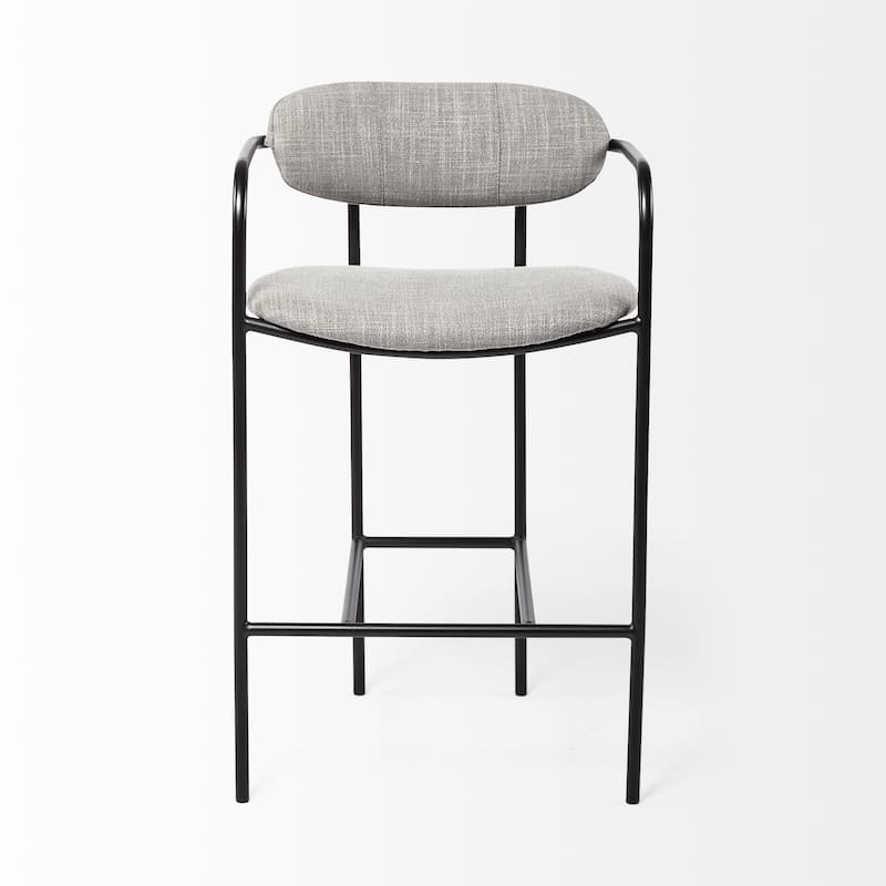 Light Grey Upholstered Counter Height Bar Chair with Black Metal Frame and Armrests - 21.26” L x 20.87” W x 35.83” H