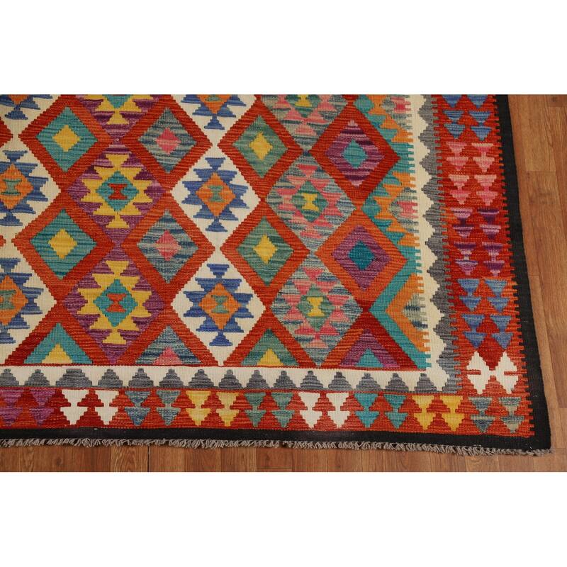 All-Over Kilim Oriental Area Rug Flatweave Wool Carpet - 8'5" x 9'5"