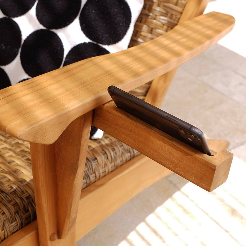 Cambridge Casual Camden Teak Patio Adirondack Chair Set with Padded Woven Seat - FREE Patio Cover