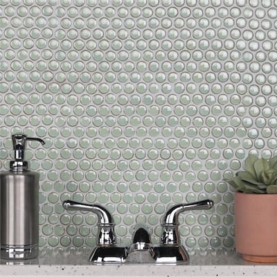 Merola Tile Hudson Penny Round Light Green 11-7/8" x 12-5/8" Porcelain Floor and Wall Tile