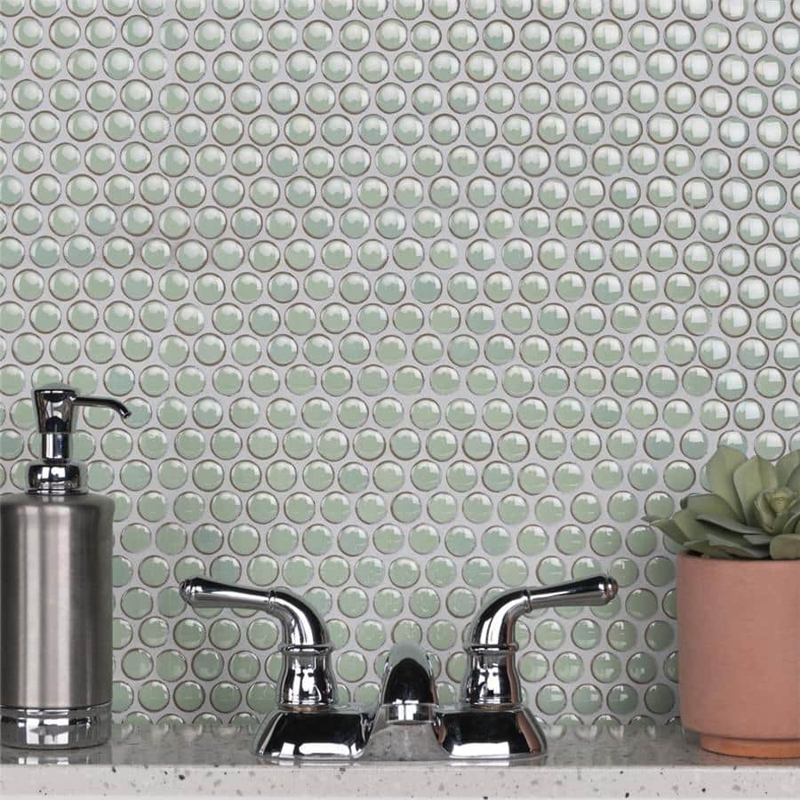 Merola Tile Hudson Penny Round Light Green 11-7/8" x 12-5/8" Porcelain Floor and Wall Tile