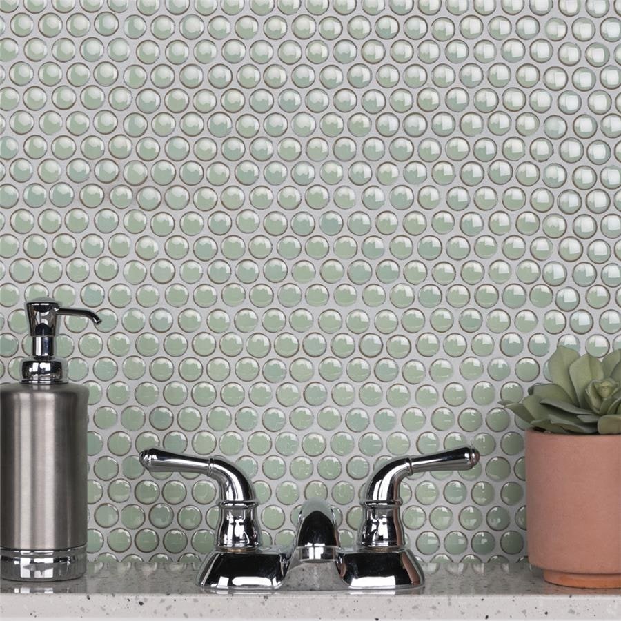 Merola Tile Hudson Penny Round Light Green 11-7/8" x 12-5/8" Porcelain Floor and Wall Tile