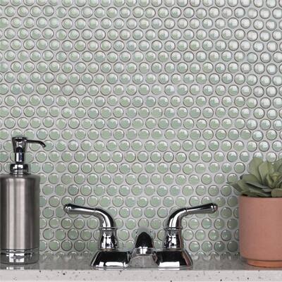 Merola Tile Hudson Penny Round Light Green 12" x 12.63" Porcelain Mosaic Tile