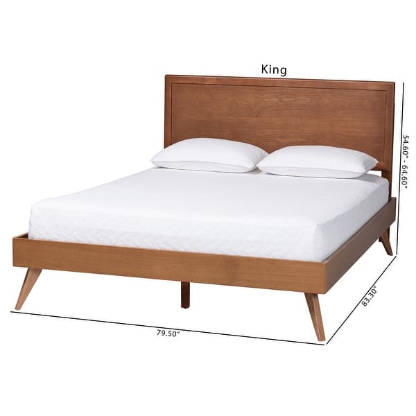 dimension image slide 0 of 6, Jiro Platform Bed - Mid-Century Modern Wood Bed Frame with Panel Headboard and Angled Legs for Bedroom or Guest Room