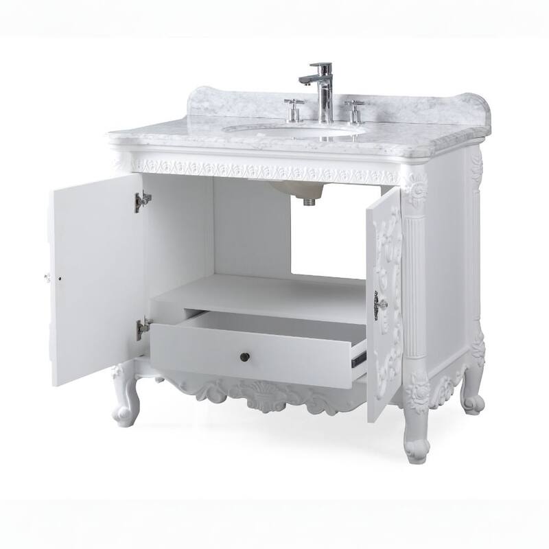 39" Benton Collection Belissimo Antique Style White Bathroom Vanity - 40 x 22 x 35'' H