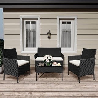 4 Piece Patio Furniture Set, Wicker Rattan Patio Conversation Set - Bed ...