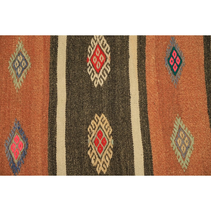 Hand Woven Oriental 100% Wool Carpet Southwestern Tribal Oranges & Rust Kilim Area Rug - 11' 2'' X 5' 8''