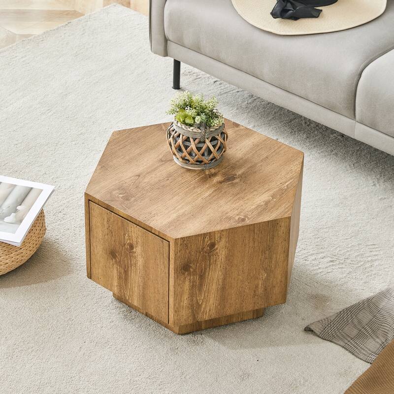 Modern Hexagonal Coffee Table End Table Accent Table with Drawers Dining Table for Dining Room