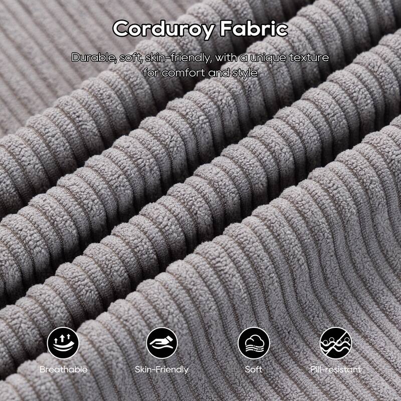 L-Shaped Convertible Sectional Sofa Bed - Memory Foam Cushions & Steel Frame, No Assembly Corduroy Sofa for Apartments